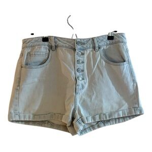 Pacsun Women's Blue High Rise Light Wash Button Fly Denim Mom Shorts.